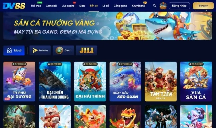 Sảnh bắn cá DV88 thiết kế giao diện đẹp, ấn tượng