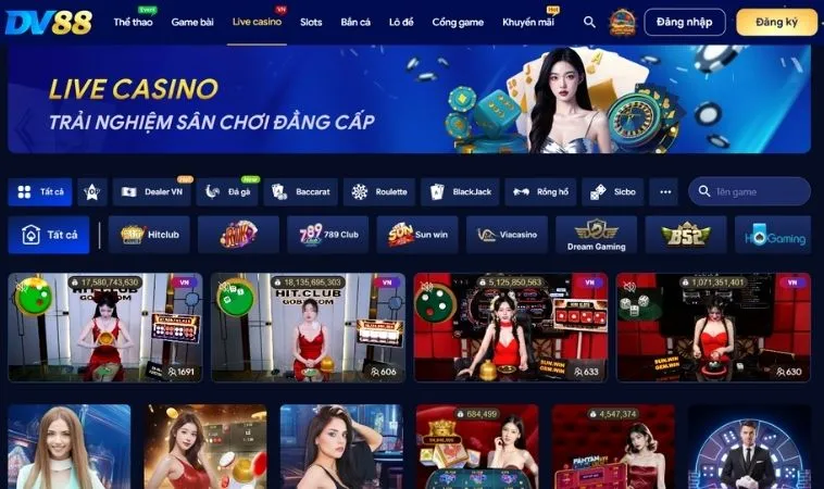 Sảnh Casino Online DV88 quy tụ nhiều game bài hấp dẫn