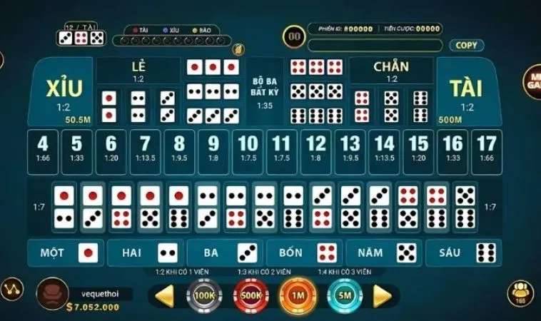 Bàn cược Tài Xỉu nhà cái DV88